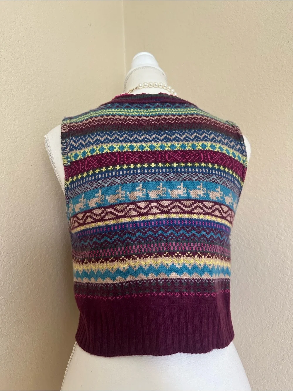 Free People Fran Sweater Vest Cashmere Wool Blend Cropped Multi-Color XS Cottage